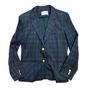 Cape Cod Match Mates Womens Plaid Blazer Jacket Gold Buttons Blue Green Size M